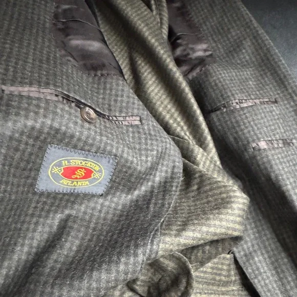 H.Stockton Men's‎ Blazer Sport Coat 44R Brown Check Wool Italy Custom Tailored